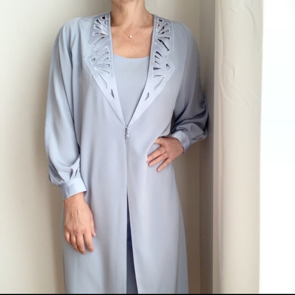 VINTAGE Lawrence Dress Montreal Lavande 8 Draping Long Sleeves Cut Out - Picture 2 of 7